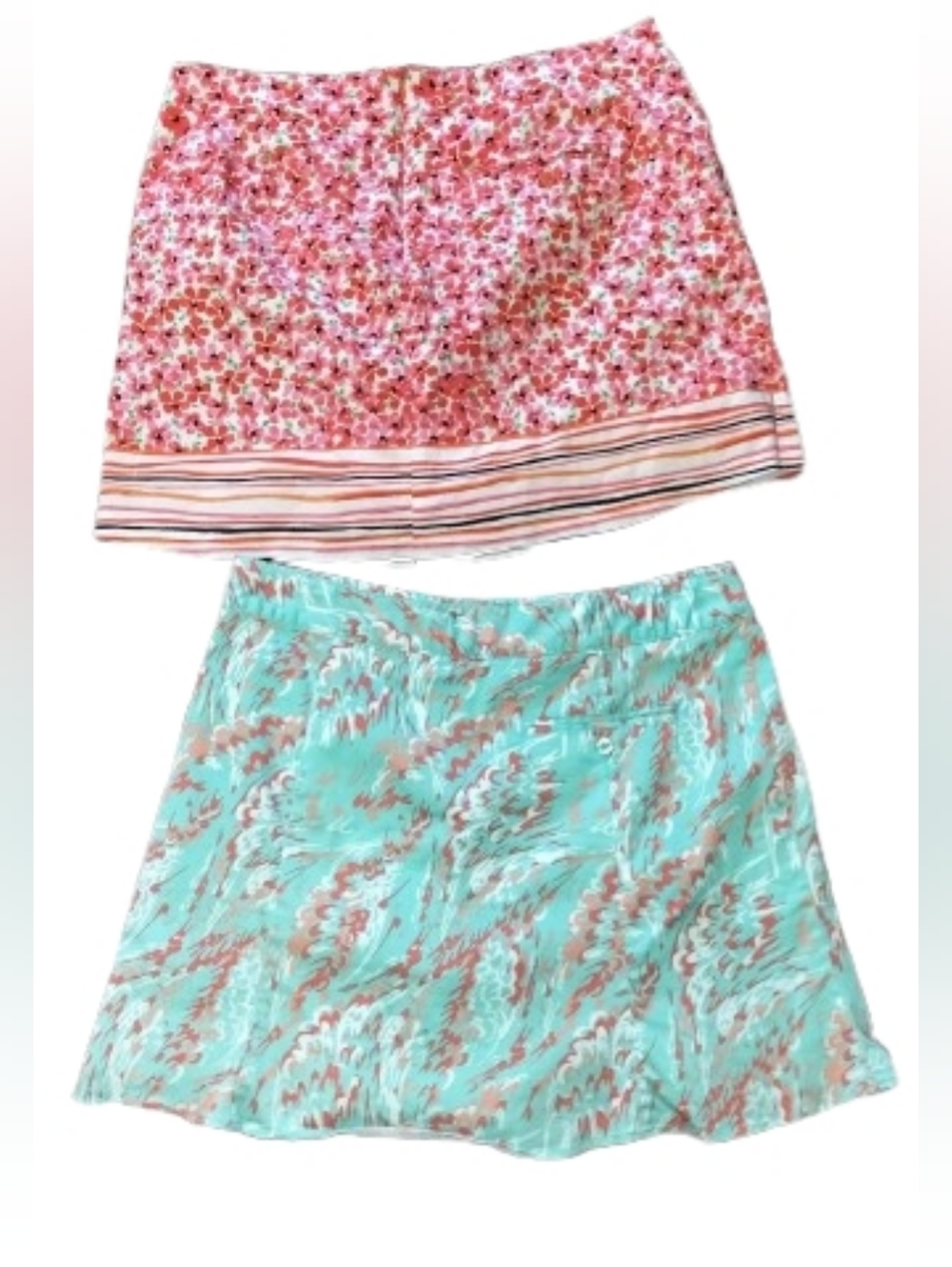 Lady Hagen Two-Pack Mini Skirts — Pink Floral & Aqua Pattern